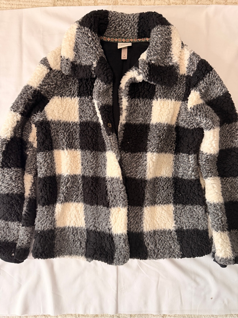 Knox Rose Black, Gray & Cream Sherpa Plaid Jacket